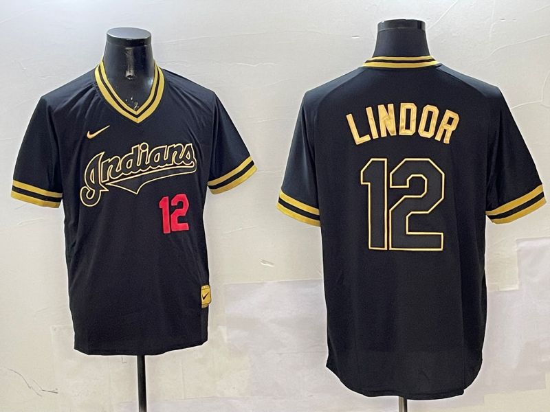 Men Cleveland Indians #12 Lindor Black Gold Game 2025 Nike MLB Jersey style 4->cleveland indians->MLB Jersey